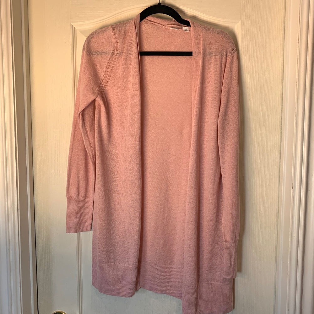 GAP Lightweight Long Open Knit Cardigan – Pale Pink Small Everyday Essential